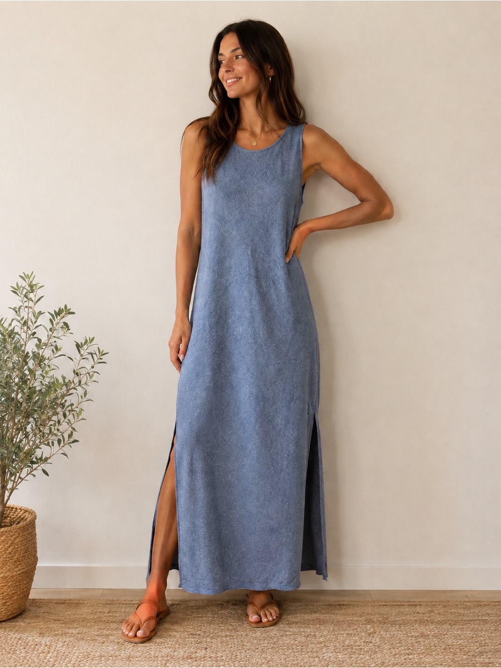 Joie Linen Blend Sleeveless Chambray Maxi Dress with Back Keyhole Size XL